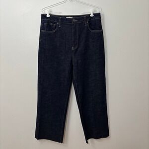 Oliver Logan Cropped Jeans Size 33w X 27L Raw Hem Dark Wash Denim‎ Modern Fit